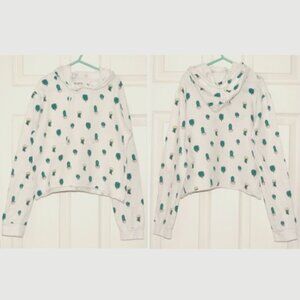 On Fire Cactus Crop Hoodie, Juniors Size S (Bust: 35"), 100% Cotton